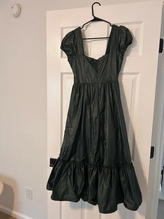 Lulu’s NWT Surely Chic Emerald Puff Sleeve Corset Midi Dress with Pockets - Picture 5 of 5